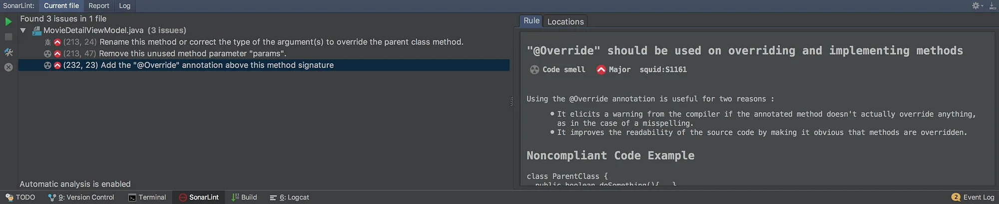 SonarLint finding - before deleting a rule